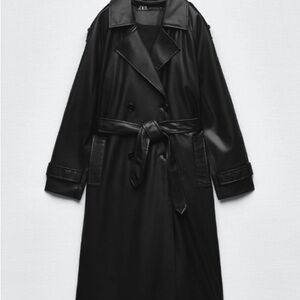 NWT Zara Belted Faux Leather Trench Coat